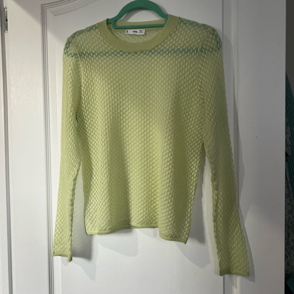 Mango Mesh Check Knit Sheer Top